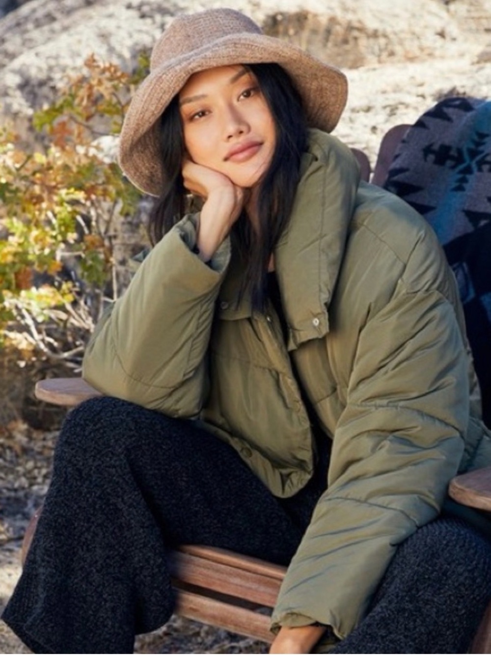Free People Olive Green Quilted Puffer Jacket